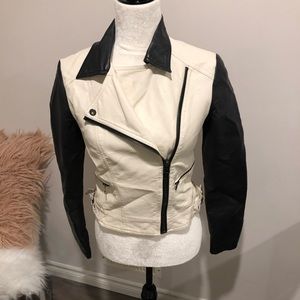 Black and beige leather jacket